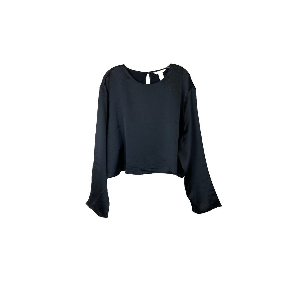 H & M NWT Boxy Cropped Blouse Size XXL Black Satin Party Casual Lagenlook